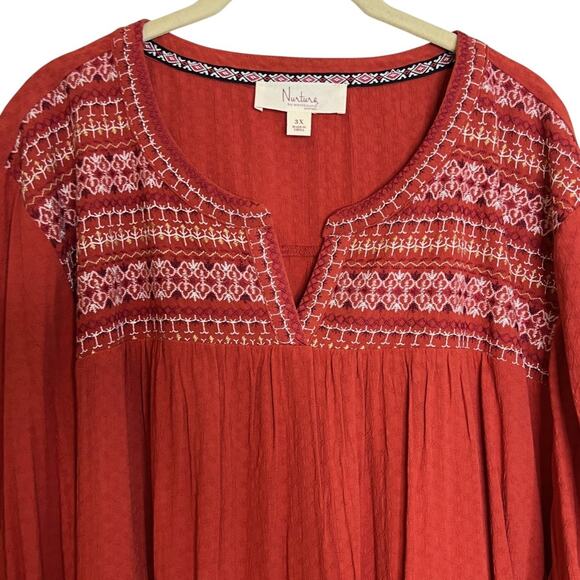Nurture by Westbound Womens Tunic 3X Burnt Orange Embroidered Peasant Blouse - Picture 2 of 9
